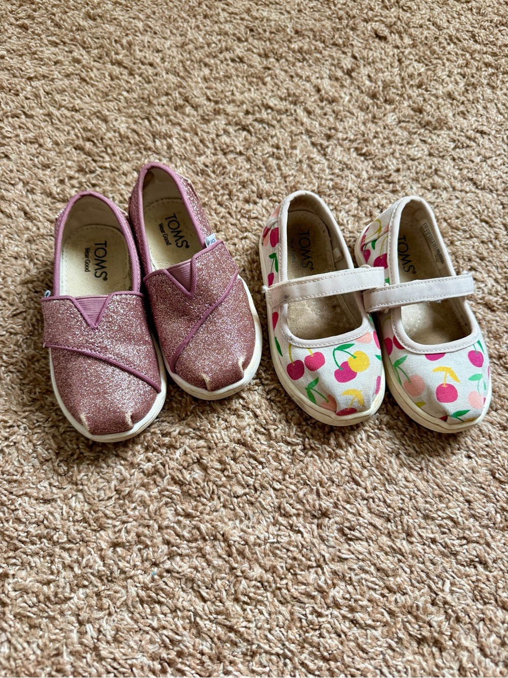 2 Pairs Toms Kids Toddler Slip on Shoes Cherries and pink